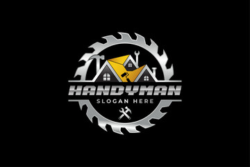 High quality colorful home repair, roofing, remodeling, handyman, home renovation, decor logo