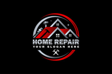 High quality colorful home repair, roofing, remodeling, handyman, home renovation, decor logo