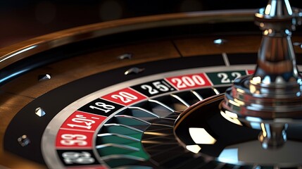 Casino roulette wheel with sector zero and white ball. Closeup.