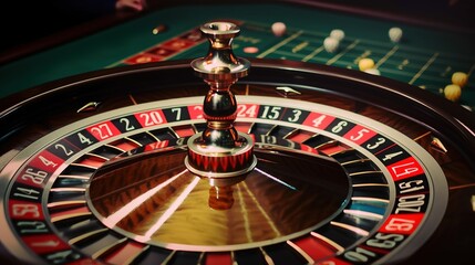 Casino roulette with ball on zero. generative ai