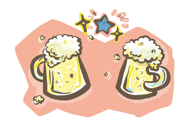 ビールの入ったジョッキでお祝いの乾杯！