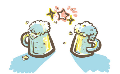 ビールの入ったジョッキでお祝いの乾杯！