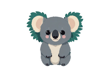 Cute cartoon koala sitting on white background. Vector illustration.