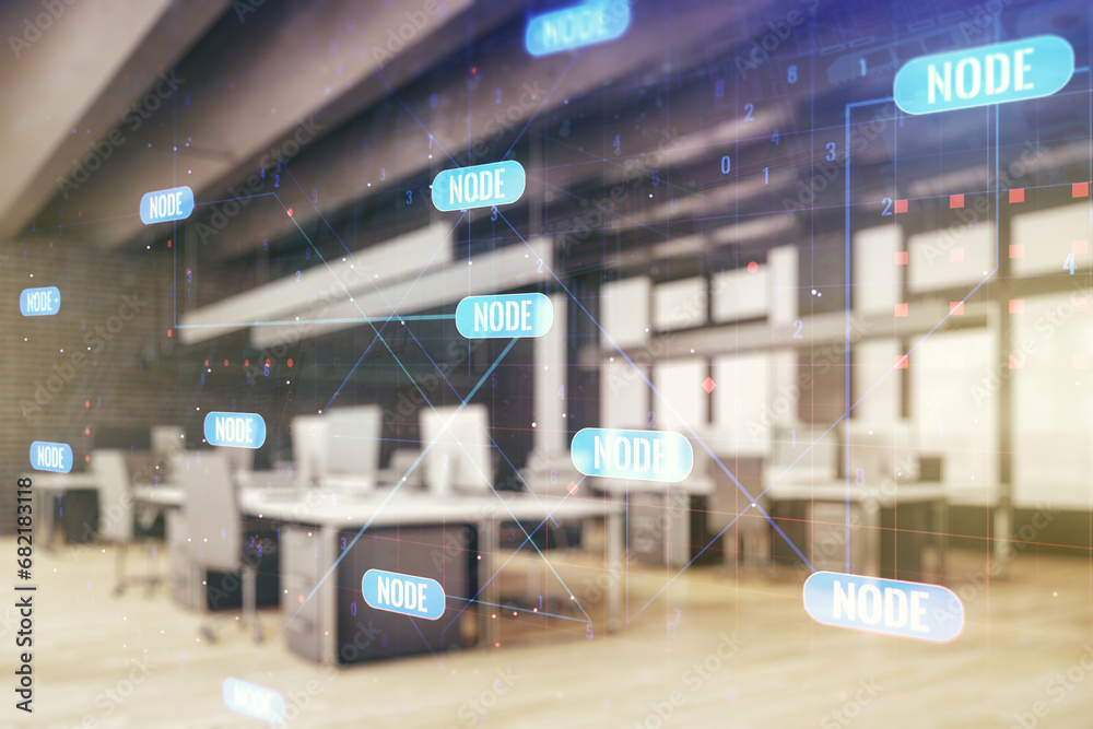 Aufkleber abstract virtual coding concept on a modern furnished office background. multiexposure