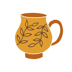 Hand drawn cup mug. Cup in doodle cartoon style. Vector illustration isolated.