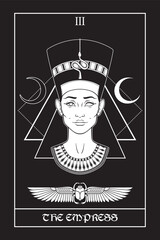 Egyptian tarot card The Empress with Nefertiti ancient Egyptian queen in gothic style hand drawn vector illustration