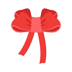 Christmas red ribbon toy, ornament for the tree. Winter holiday element.