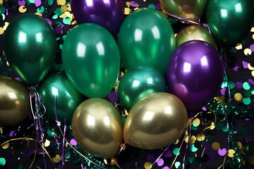 Mardi Gras balloons and sparkles