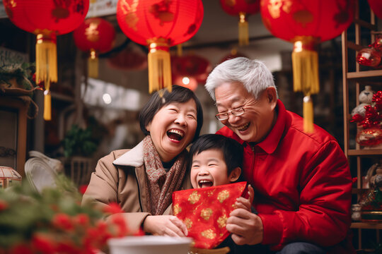 Multi Generation Family Celebrating Chinese New Year