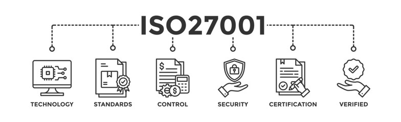 Fototapeta na wymiar ISO27001 banner web icon vector illustration concept for information security management system (ISMS) with an icon of technology, standards, control, security, certification, and verified