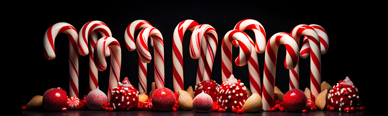 Obraz premium Christmas candies. Christmas candies and desserts. Red and white Christmas sugar canes