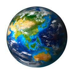 Realistic earth planet isolated on white.