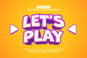 Editable text effect Lets Play 3d cartoon template style premium vector - obrazy, fototapety, plakaty