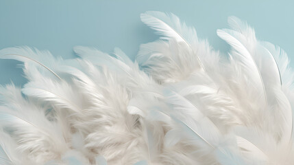 Celestial Plume Harmony: Sky Blue and Ivory Feathers Set Against a Serene Background, Crafted with Gentle Weightlessness, Airy Design, Minimalist Softness, and Delicate Texture