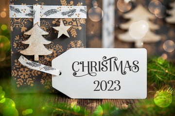 Text Christmas 2023, With Winter Gifts, Christmas Background