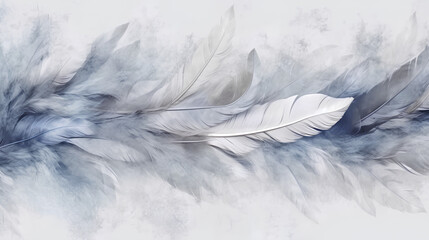Gray and Indigo Feathers Unveiled on a Background, Woven with Gentle Weightlessness, Airy Design, Minimalist Softness, and Delicate Texture - Infuse Your Website with Subtle Elegance