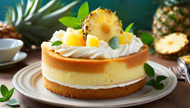 Fresh pineapple dessert with cream topping