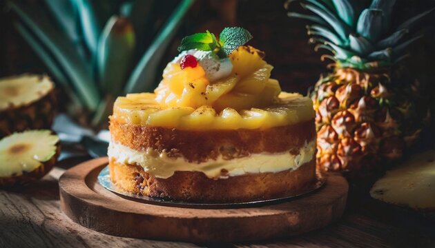 Fresh pineapple dessert with cream topping