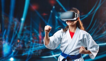  Karate girl in virtual 3D glasses