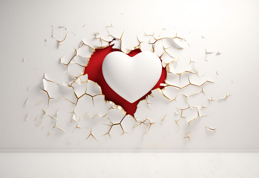 Image of a white heart on white cracked plaster