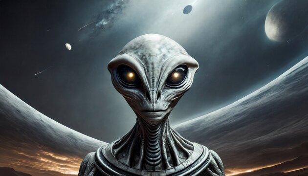 Sci-fi invasion spooky close up of an extraterrestrial