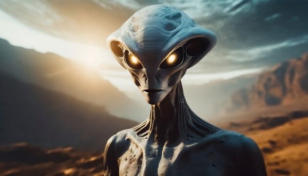  Sci-fi invasion spooky close up of an extraterrestrial