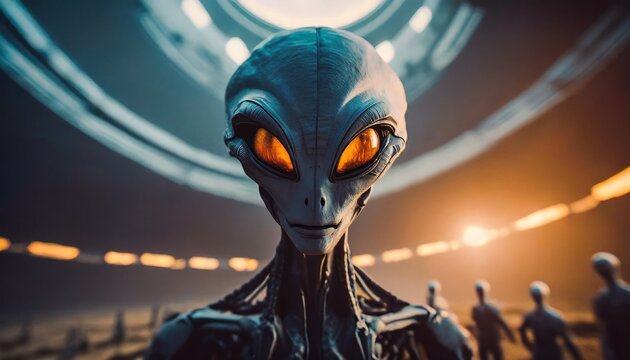  Sci-fi invasion spooky close up of an extraterrestrial