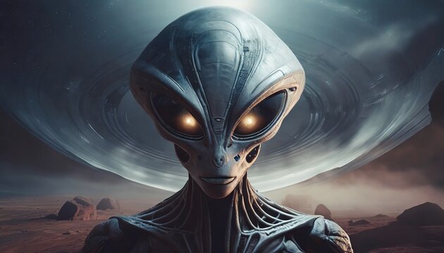  Sci-fi invasion spooky close up of an extraterrestrial