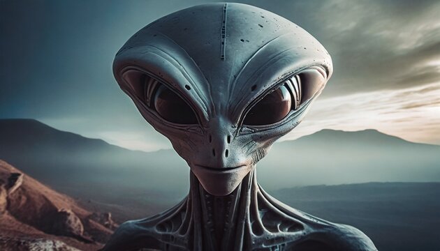  Sci-fi invasion spooky close up of an extraterrestrial