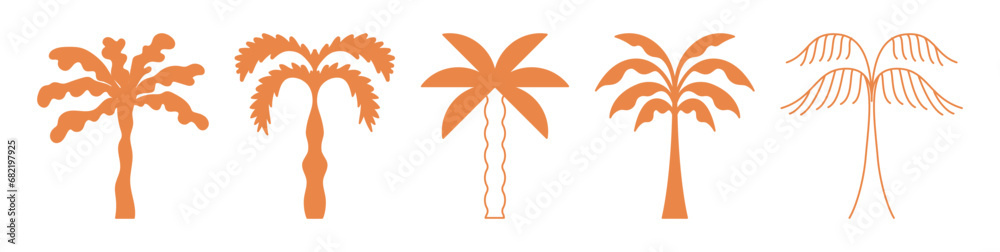 Poster vector logo design template with palm trees - abstract summer and vacation badge and emblem for holi
