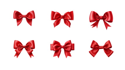 Collection of PNG. Red gift ribbon bow isolated on a transparent background.