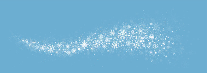 decorative hand drawn winter background with snowflakes wave, snow, stars, design elements on blue - obrazy, fototapety, plakaty