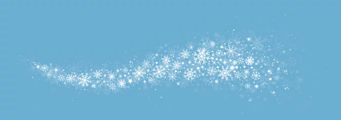 Poster decorative hand drawn winter background with snowflakes wave, snow, stars, design elements on blue © mallinka1