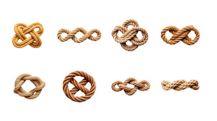 Collection of PNG. Rope knot isolated on a transparent background.