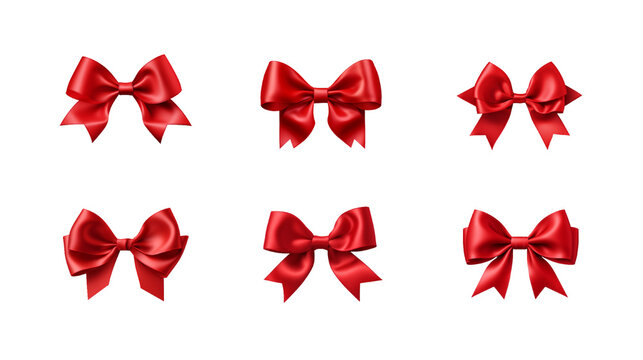 Collection of PNG. Red gift ribbon bow isolated on a transparent background.