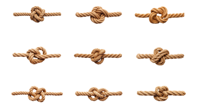 Collection of PNG. Rope knot isolated on a transparent background.