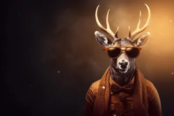 Zelfklevend Fotobehang cool christmas deer hipster with sunglasses © krissikunterbunt