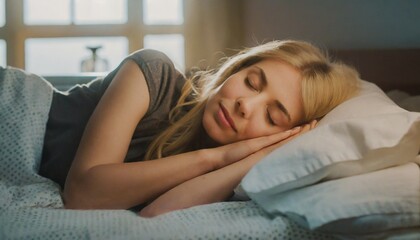 Obraz na płótnie Canvas Woman sleeps soundly in bedroom