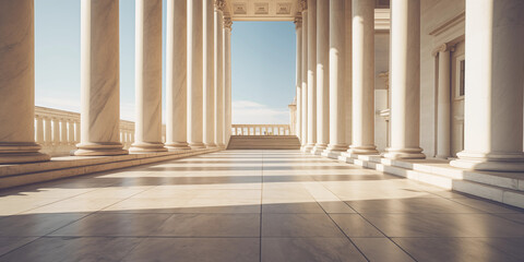 Fototapeta premium row of classical columns with steps, blue sky
