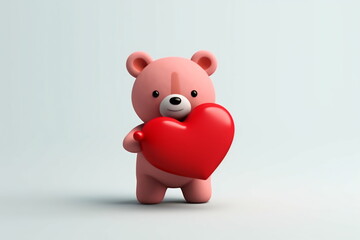 Cute cartoon bear with heart on a blue background
