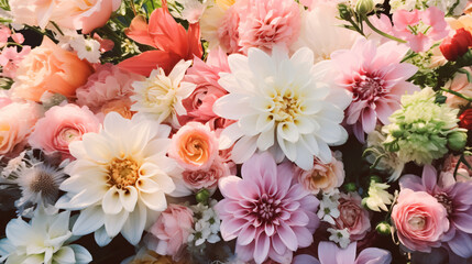Close up image of a bunch of fresh cut cottage flowers