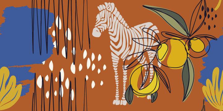Zebra seamless pattern with paint spots, abstract background Vector