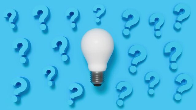 Light bulb with question mark on blue pattern background.