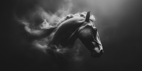 Horse head and smoke on white background
