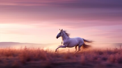 Obraz na płótnie Canvas Majestic Horse Galloping in Lavender Fields