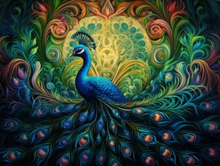Mandala Melody: A Dance of Peacock Colors Illustration Generative AI