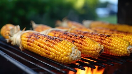Closeup grilled corn vegetable food background. Corn on grill