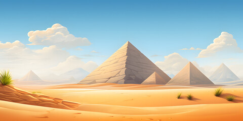 Pyramid in the desert landscape vector background