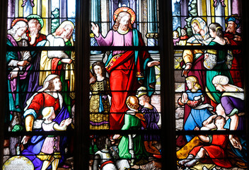 Sainte Croix (Holy Cross) church, Bernay, Eure, France. Stained glass. Jesus with children.