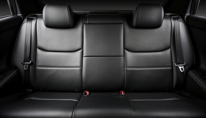 Naklejka premium Rear black leather seats of a modern car. black car interior close-up